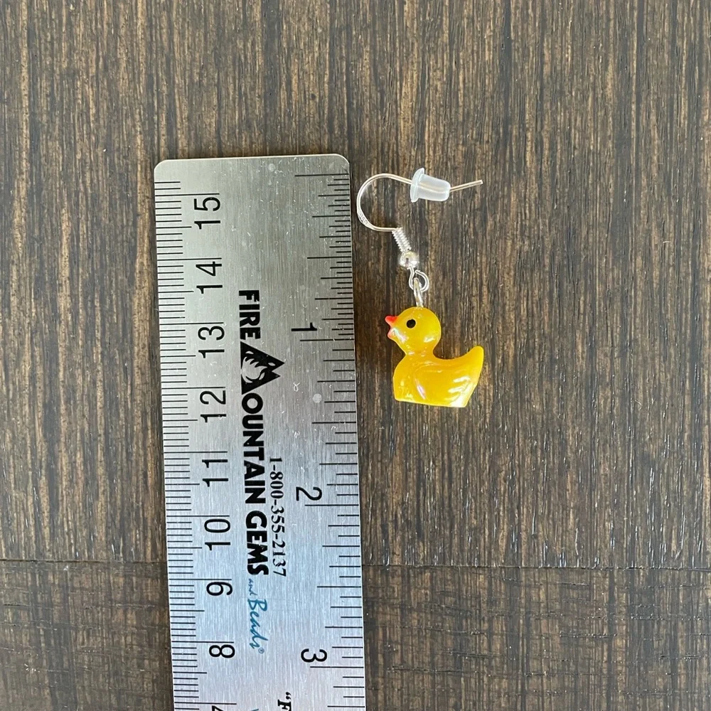 HAND CRAFTED “RUBBER DUCKY” EARRINGS Yellow Acrylic Ducks Miniature Novelty Fun